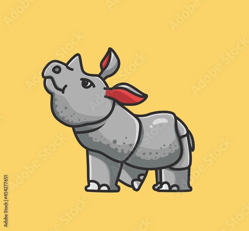 Cute rhinoceros looking up with thick skin. Cartoon animal flat style illustration icon premium vector logo mascot suitable for web design banner character