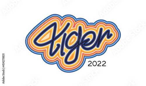 Tiger. 2022. Handwritten lettering design. Vector template