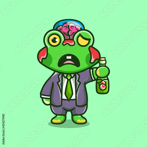 cute halloween zombie frog carrying eye bottle