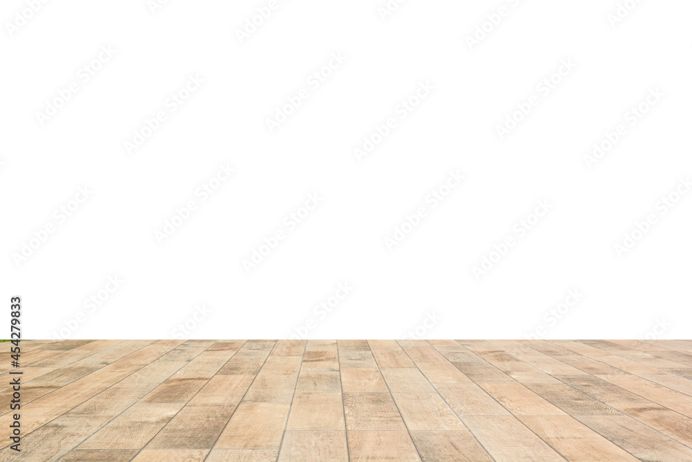 empty room with wooden floor on white background.