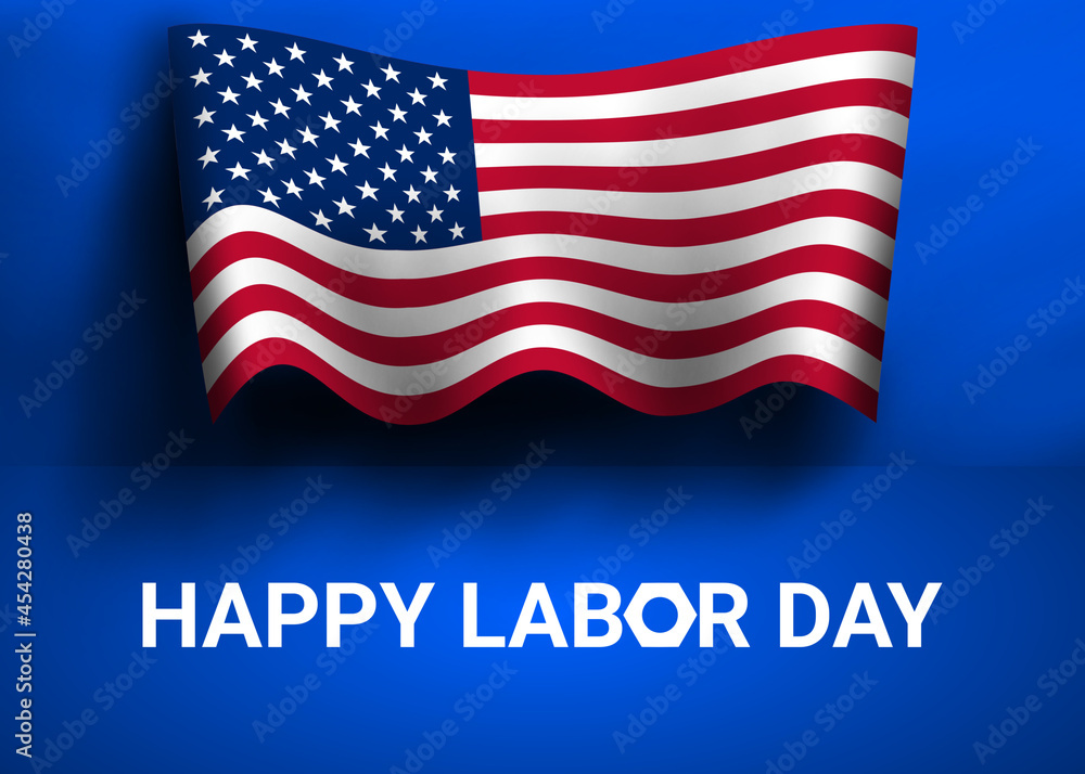 Happy Labor Day abstract background with waving 3D USA flag. Stand or small podium. You can use this asset for flyer, card, poster, greeting, game, broadcast, streaming, illustration and template. Happy Labor Day abstract background with waving 3D USA flag. Stand or small podium. You can use this asset for flyer, card, poster, greeting, game, broadcast, streaming, illustration and template.