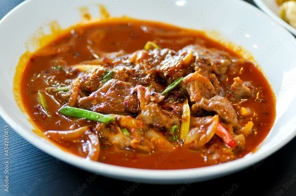 stir fried pork with red curry or stir fried beef stir fried pork with red curry or stir fried beef