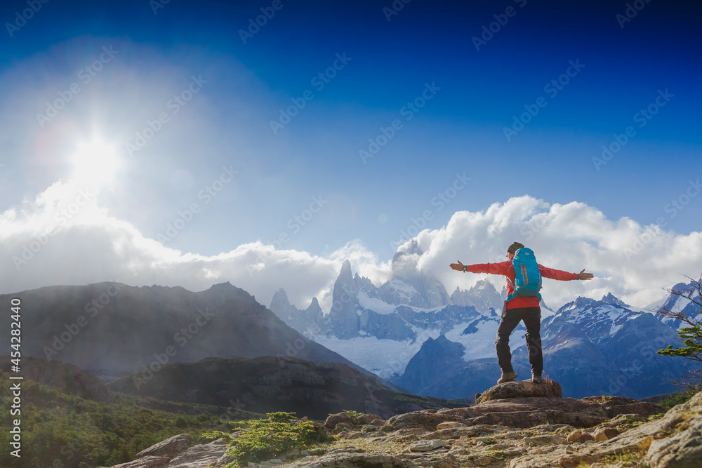 Active hiker enjoying the view on the trail in Patagonia