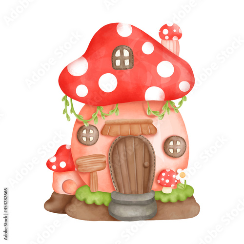 Digital painting watercolor gnome house, little house. vector illustration