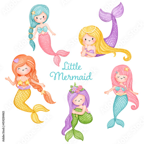Watercolor mermaid collection. 