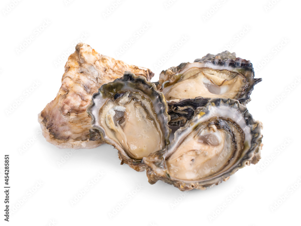 Fresh opened oyster on white background