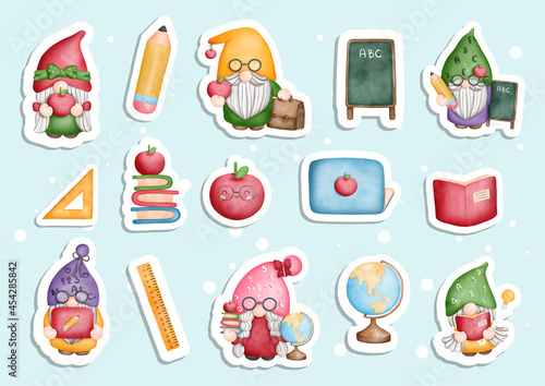 Watercolor back to school gnome sticker, planner and scrapbook.