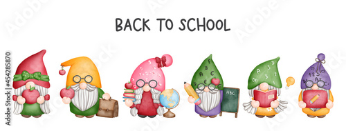 Digital painting watercolor teacher gnome banner, Back to school gnome