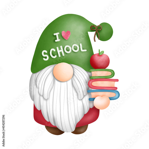 Digital painting watercolor back to school gnomes elements, student gnome isolated on white background