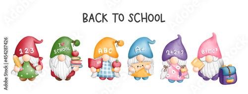 Digital painting watercolor back to school Gnome, student Gnome greetings card. back to school banner