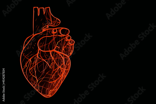 Abstract illustration of an empty three-dimensional heart isolated on a black background.