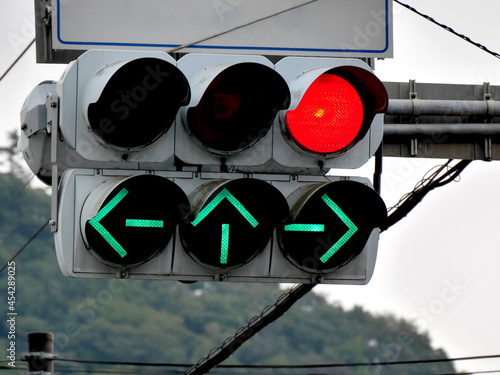 赤信号なのに全方向に進行の矢印信号を出す日本の信号機 (Even though the red light issue arrow signal of progress in all directions Japan of the traffic signal)