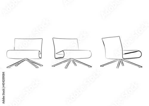 3d office chair graphical with black white sketch. linear sketch.