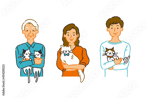 笑顔で猫を抱えるいろんな飼い主