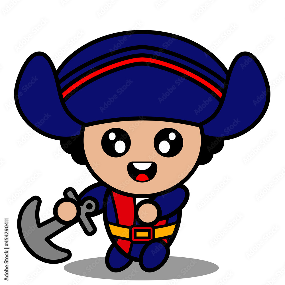 vector cartoon character cute columbus mascot costume throwing anchor. suitable for use on the day of colombus