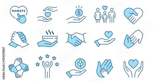 Charity line icon set. Collection of hope, solidarity, trust, care and more. Editable stroke. photo