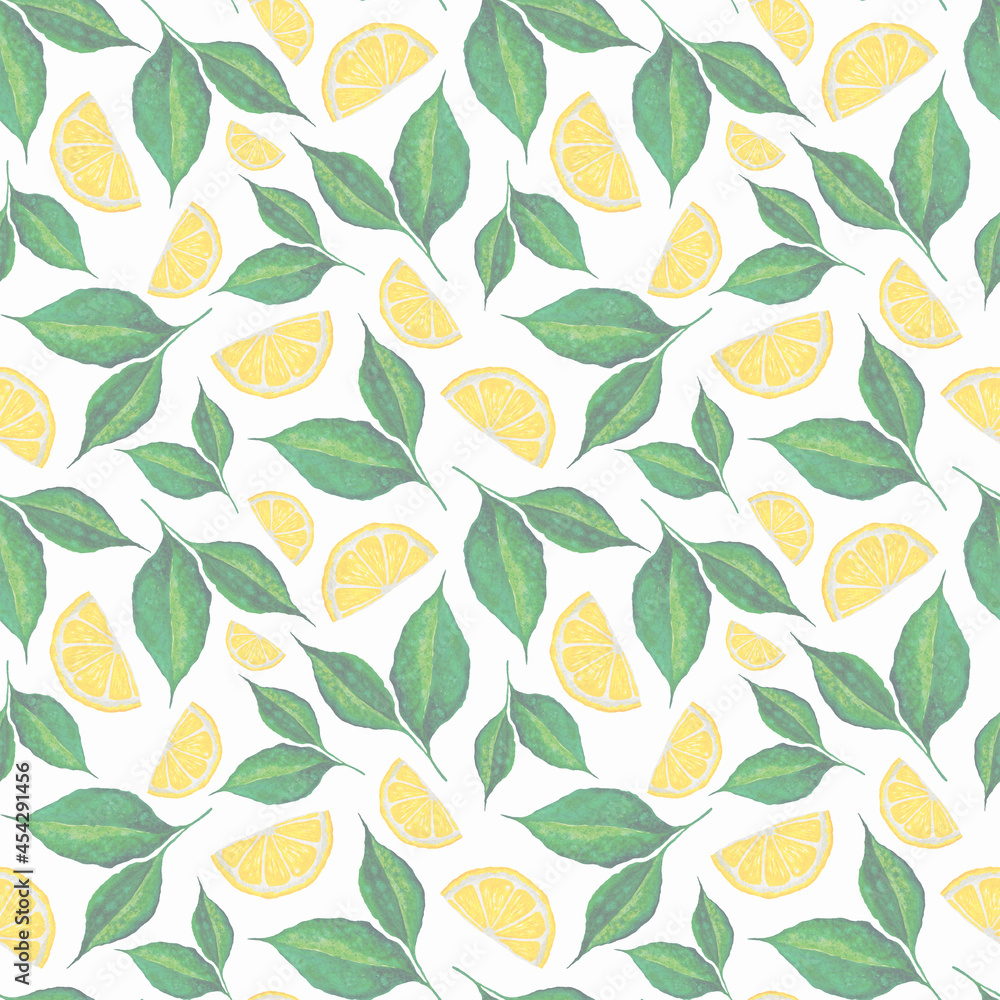 Lemon watercolor hand drawn seamless pattern. Summer wallpaper. Fruit texture. Lemon watercolor hand drawn seamless pattern. Summer wallpaper. Fruit texture.