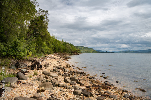 Looking South along the coast of Loch Fyne from Ardcastle Wood in Argyll in Scotland
