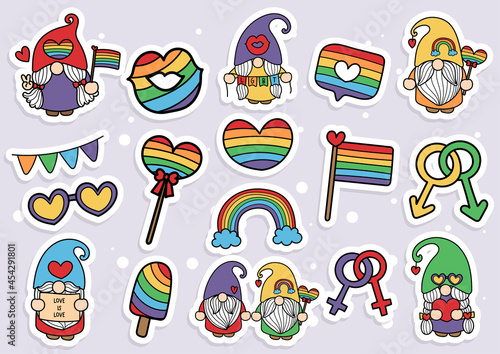 Pride gnomes elements, lgbt gnome gnomes sticker, planner and scrapbook.