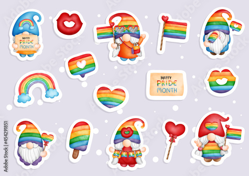 Pride gnomes elements, lgbt gnome gnomes sticker, planner and scrapbook.