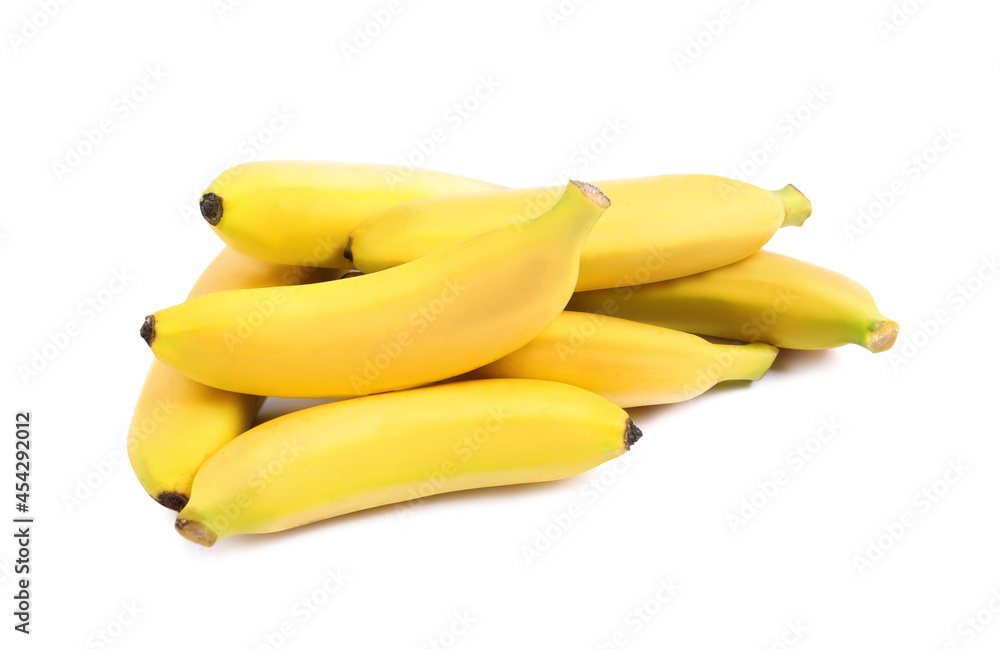 Sweet ripe baby bananas isolated on white