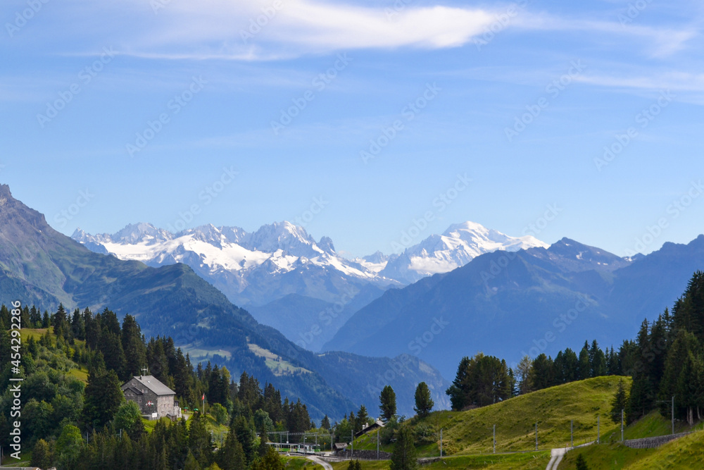 Swiss mountains in the summer. Swiss Alps panoramic view
