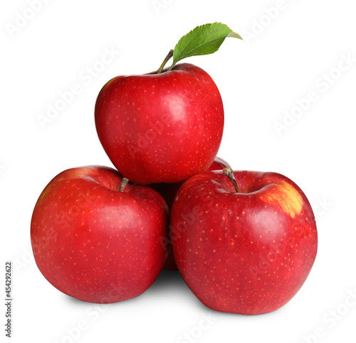 Delicious ripe red apples on white background
