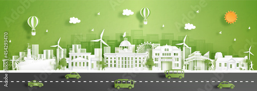 Green city of Alabama, United states of America. Environment and ecology concept in paper cut style. Vector illustration.