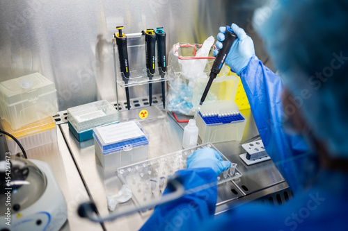 microbiological tests in a laminar flow cabinet