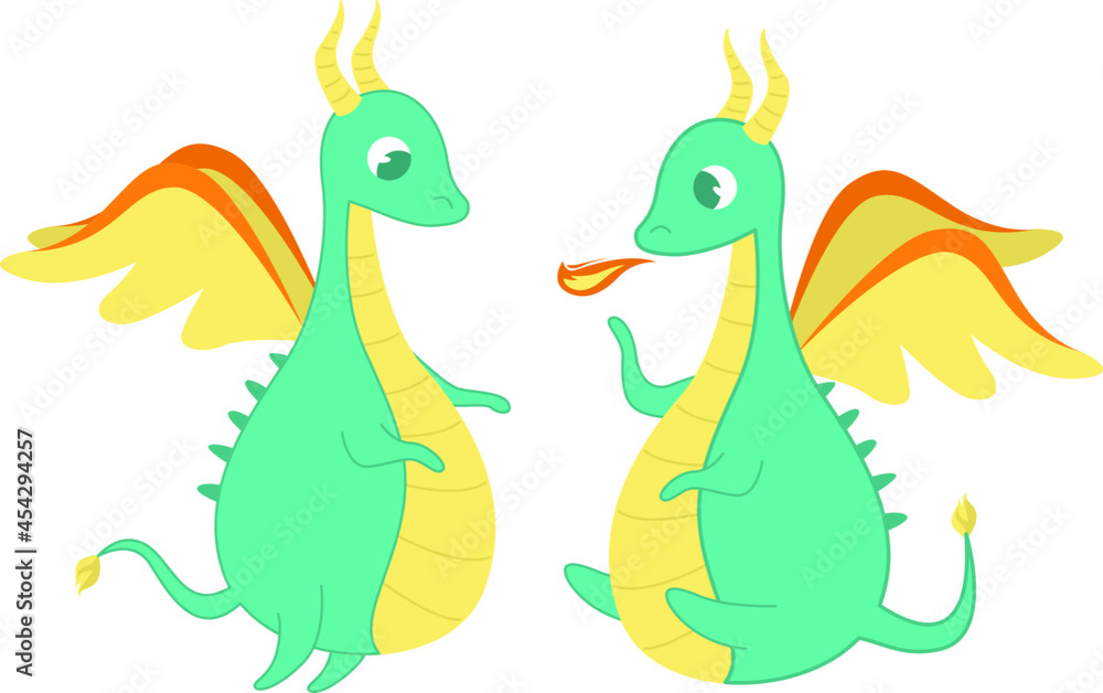 Fototapeta premium Vector illustration. Dragon, animal, character. a toy. a cute animal. a picture for a children's book.. set