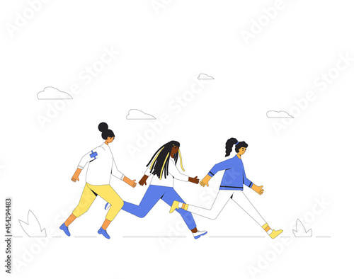 Running women. Different female runners marathon