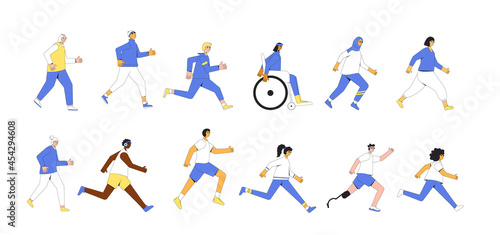 Running people set. Different runners marathon