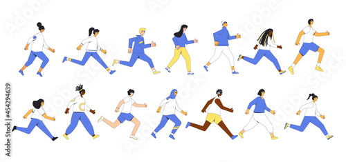 Running people set. Different runners marathon