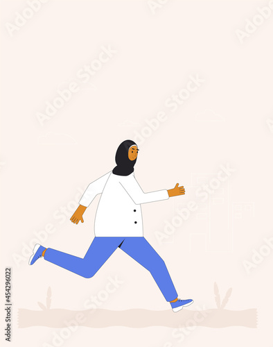 Runner. Joggers. Young woman in hijab running.