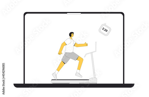 Online workout classes. Runner on treadmill at home.