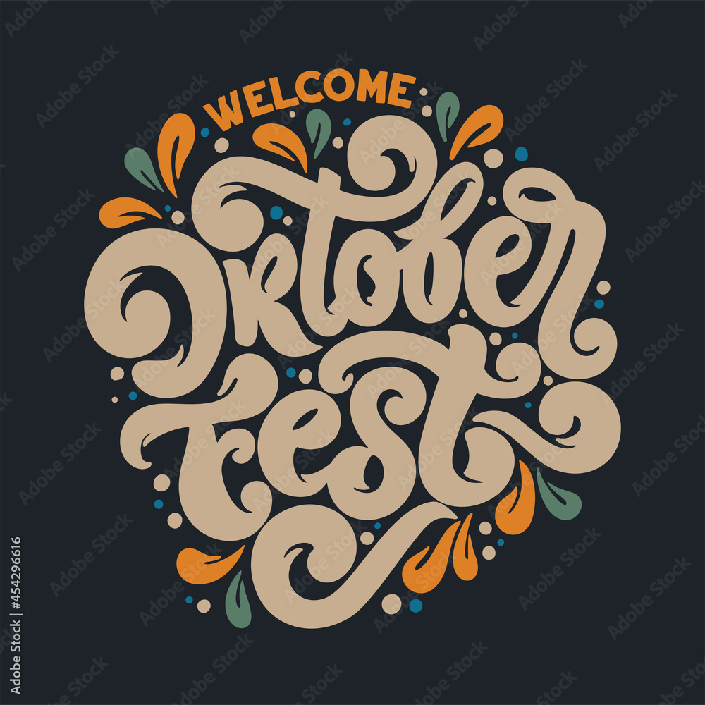 Translation from German; Welcome to Oktoberfest. Oktoberfest handwritten lettering. Beer Festival vector banner. Design template celebration.