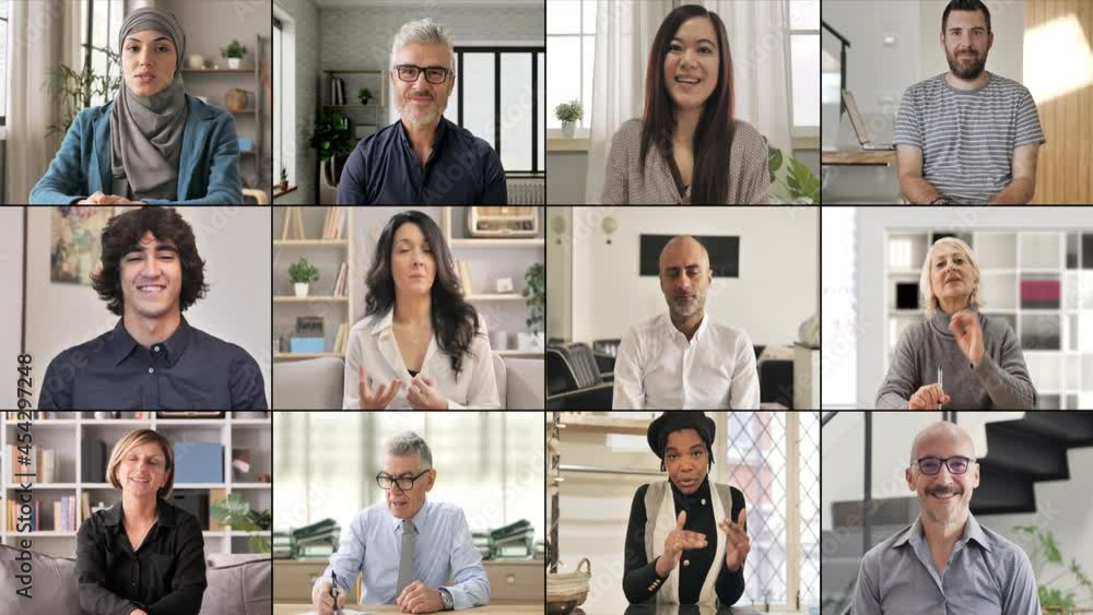 multiracial businesspeople composition on multi screen diverse ethnicity,collage of different race people looking the camera on split multiscreen,business meeting conference