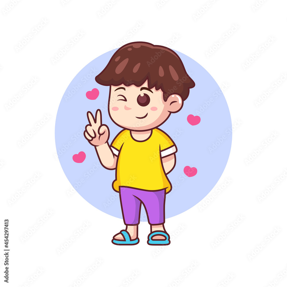 boy cartoon with cute pose