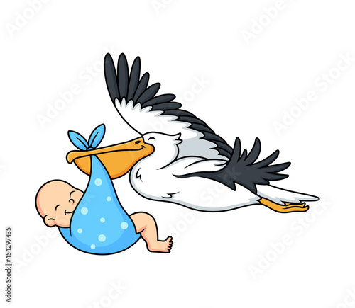 cute pelican with baby cartoon