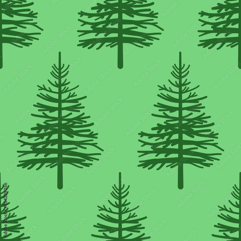 Christmas tree conifer seamless pattern. Design for fabric, wrapping paper, textile, natural floral background