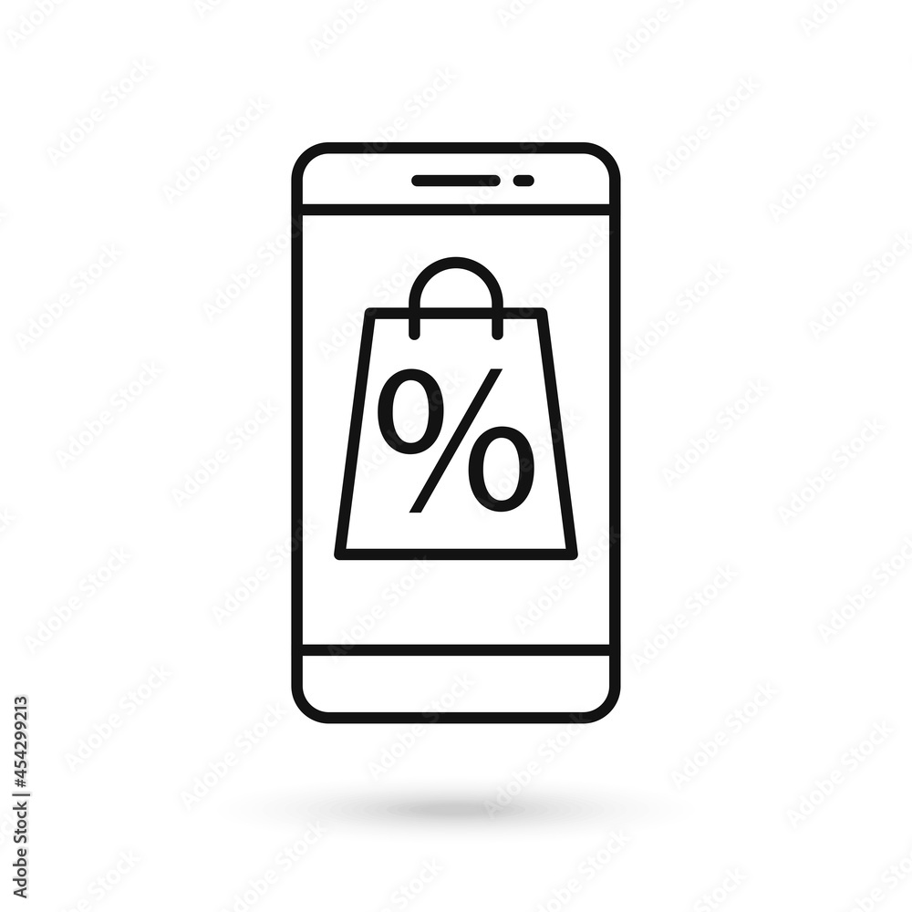 Mobile phone flat design with Shopping Bag with Percent Sign Mobile phone flat design with Shopping Bag with Percent Sign
