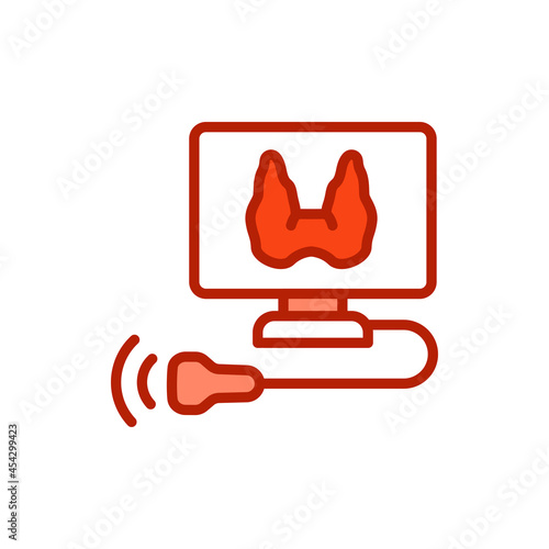 Ultrasonic diagnostic thyroid gland line icon. Isolated vector element.