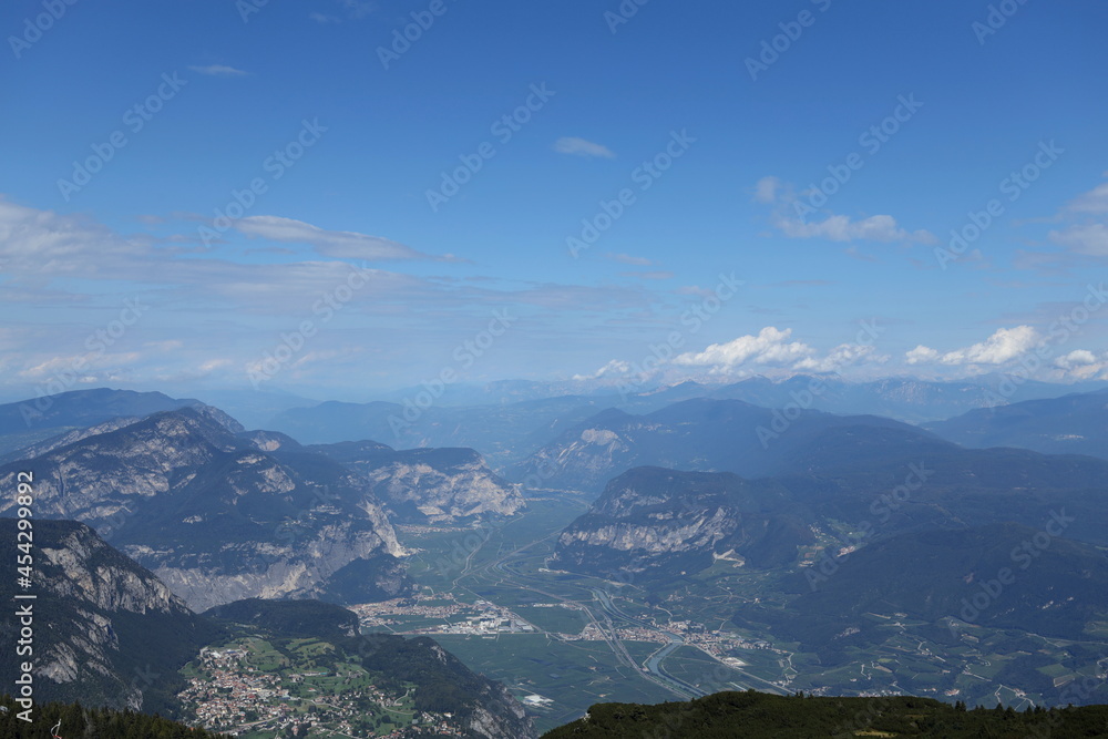 The beautiful Adige valley seen from the Paganella peak in Trentino Alto Adige, Italy.