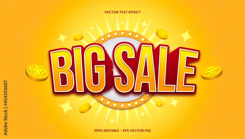 3D Big Sale Text Effect with yellow and red color theme.