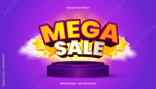 3D Mega Sale Text Effect with yellow and purple color theme.