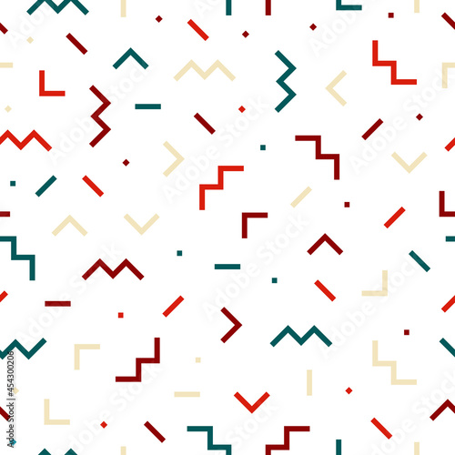 Colorful memphis seamless pattern with white background.