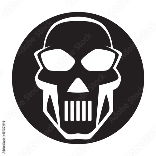 Black and white human skull icon. Symbol or emblem for logo or tattoo.