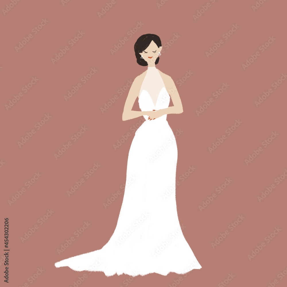 マーメイドラインのウエディングドレスを着た女性、花嫁、ウエディング、ドレス、結婚式