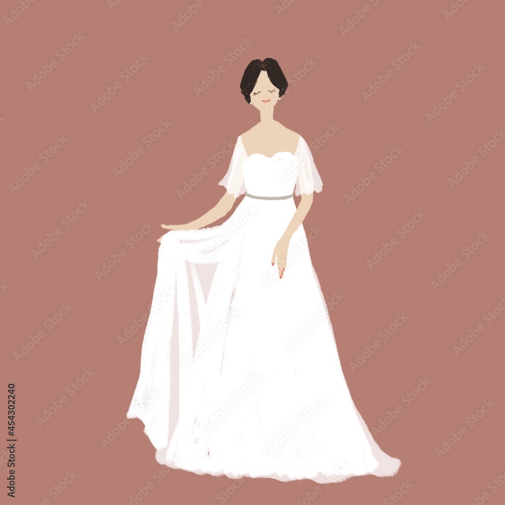 Fototapeta premium スレンダーラインのウエディングドレスを着た女性、花嫁、ウエディング、ドレス、結婚式