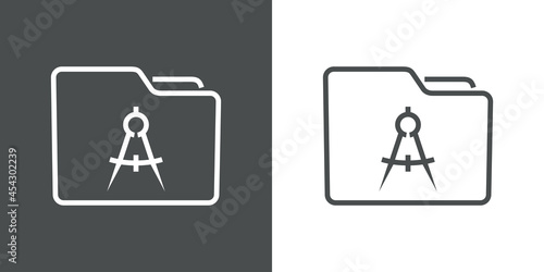 Icono siljeta de carpeta con compás separador con lineas en fondo gris y fondo blanco